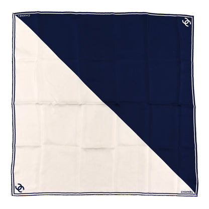 Chanel Silk Striped CC Pocket Square Blue White 1 of 3