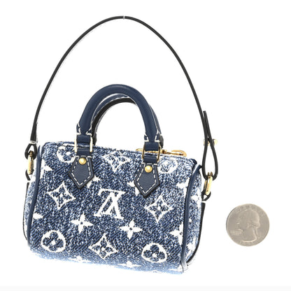 Louis Vuitton Denim Monogram Jacquard Micro Speedy Bag Charm Bleu 2 of 5