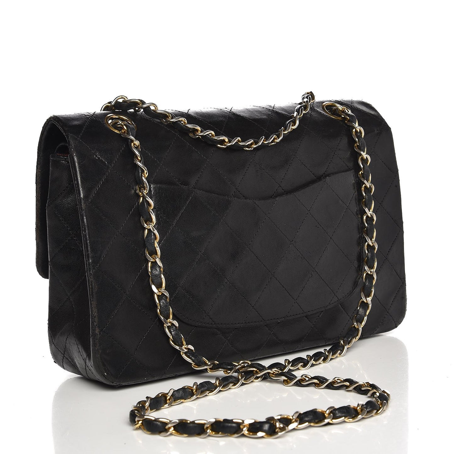 Lambskin Quilted Medium Double Flap Black