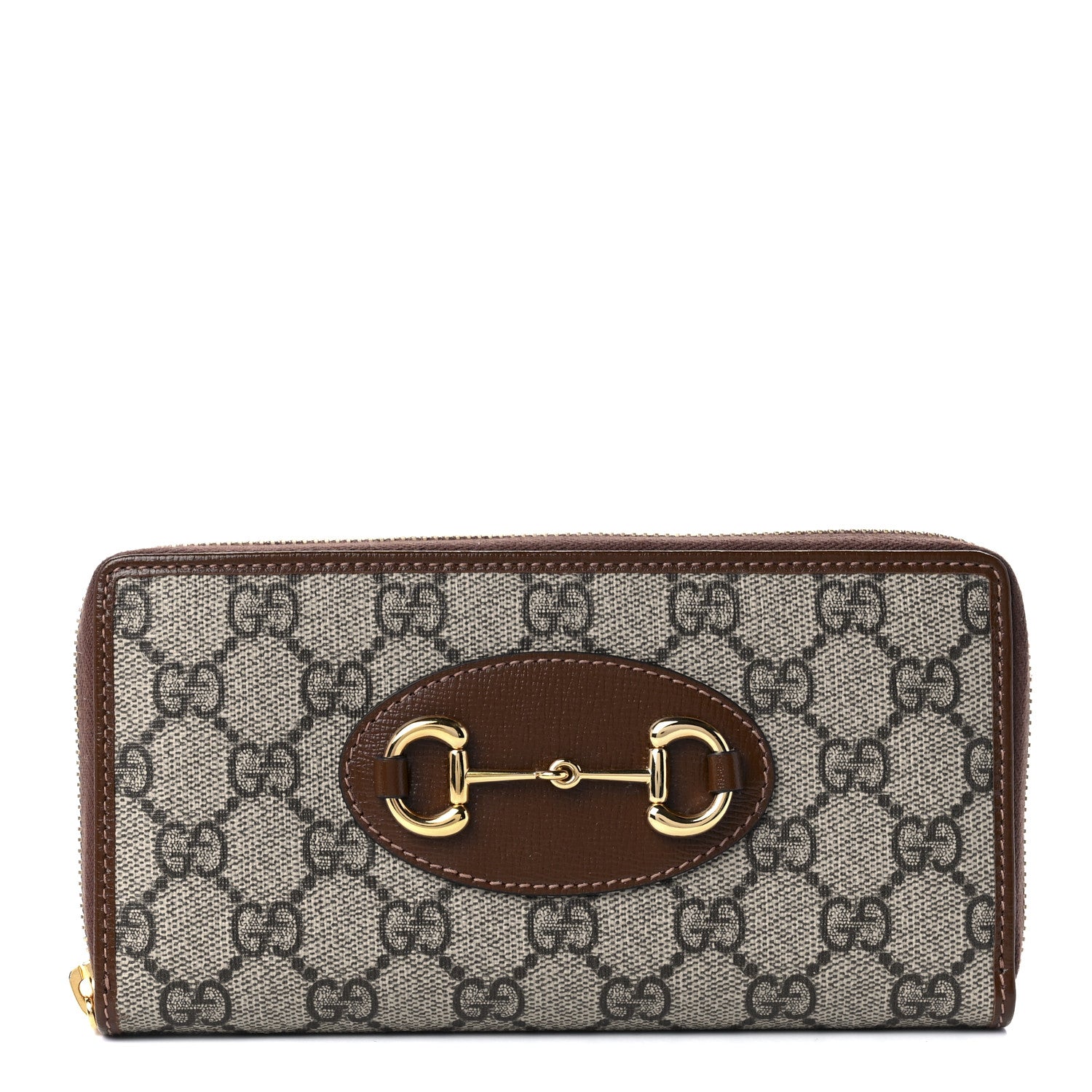 Gucci GG Supreme Monogram Azalea Calfskin Horsebit 1955 Zip Around Wallet Beige Ebony Brown Sugar 1 of 11