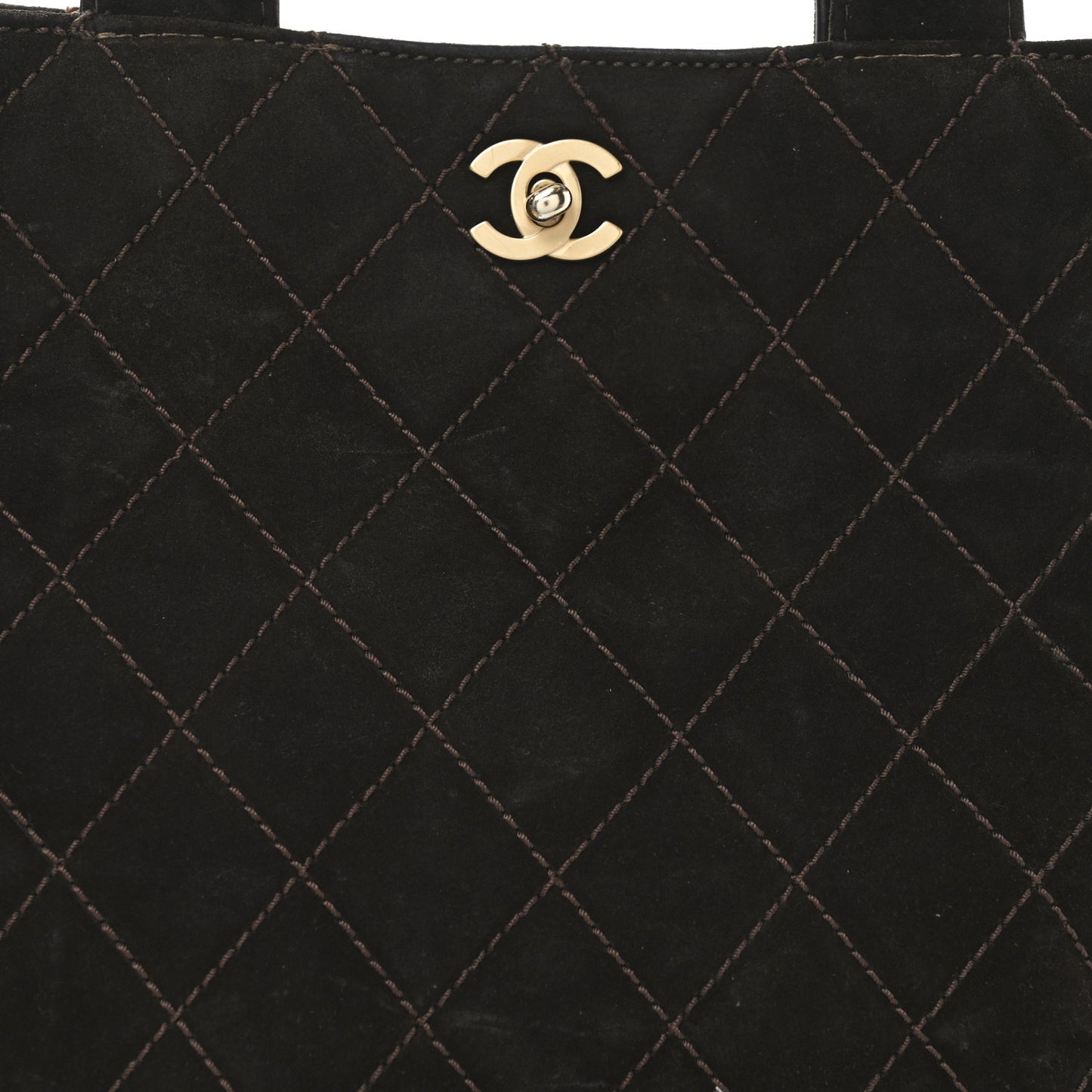 Suede Quilted Shopping Tote Brown