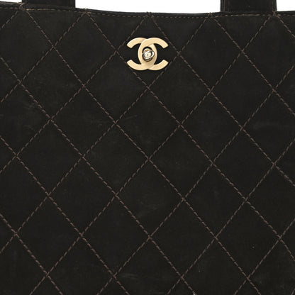 Chanel Suede Quilted Shopping Tote Brown 8 of 13