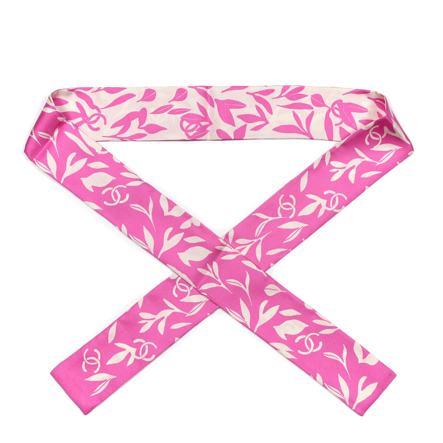 Silk Leaf CC Slim Bandeau Scarf Pink White