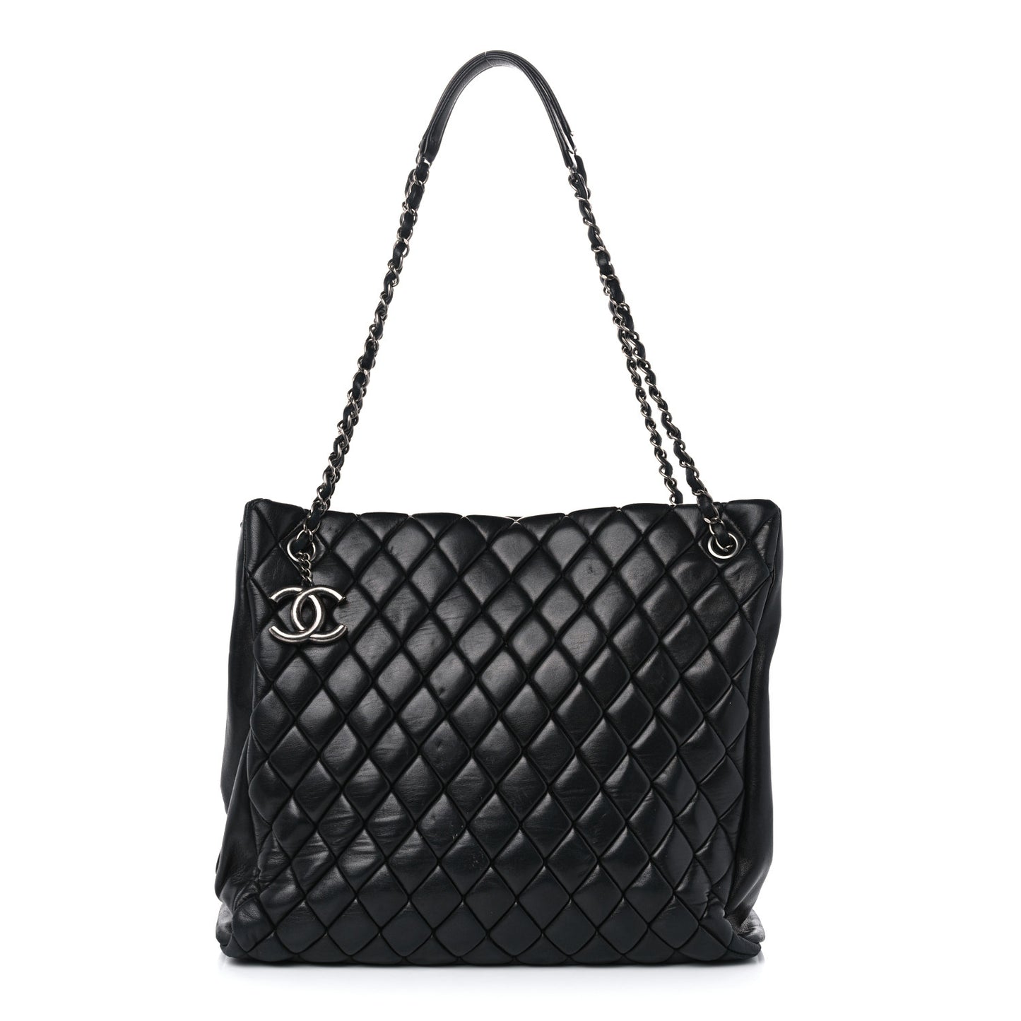Lambskin Quilted Medium New Bubble North South Tote Black