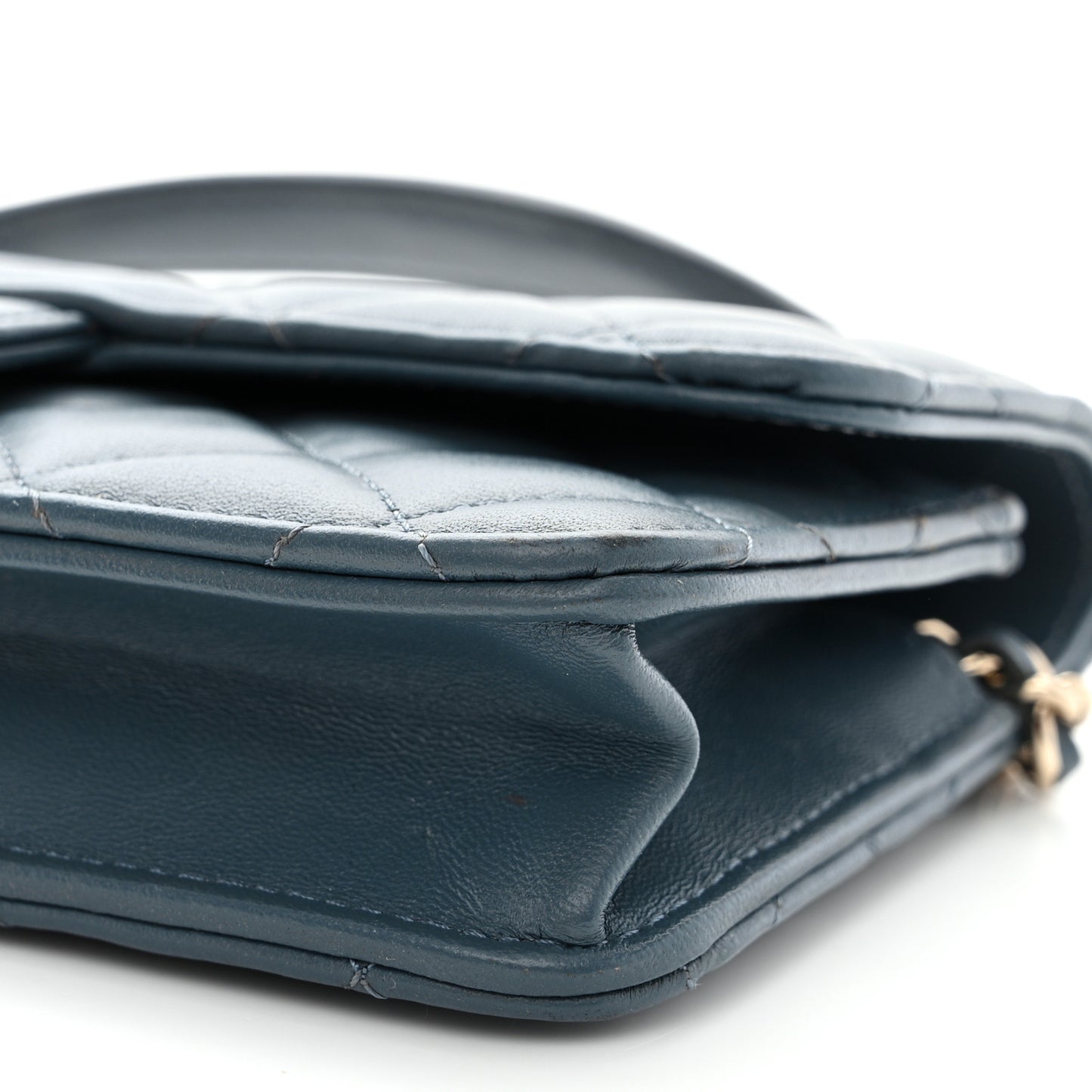 Lambskin Quilted Flap Phone Holder With Chain Blue