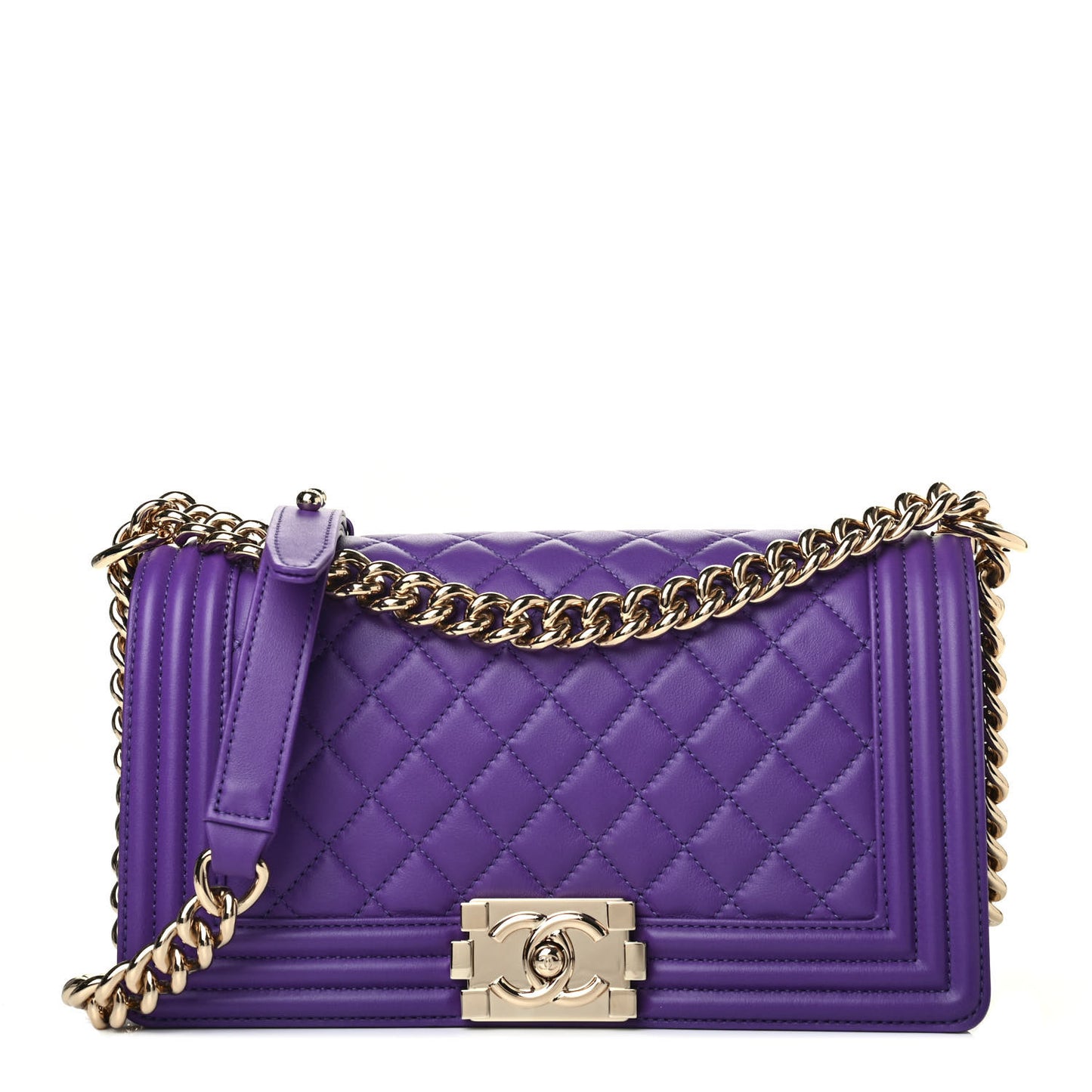 Calfskin Quilted Medium Boy Flap Purple