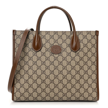 Gucci GG Supreme Monogram Azalea Calfskin Small Retro Interlocking G Tote Bag Beige Ebony Brown Sugar 1 of 10