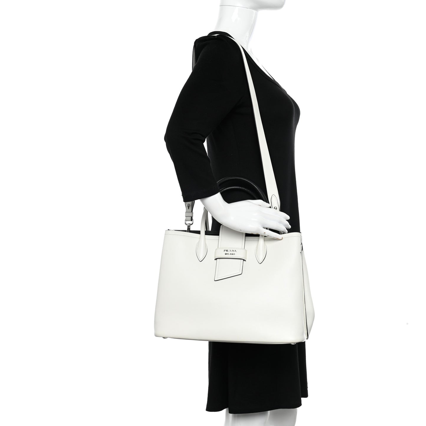 Soft Calfskin Ribbon Tote White Black