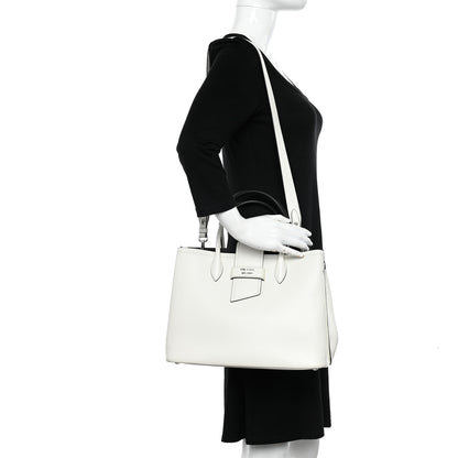 Prada Soft Calfskin Ribbon Tote White Black 2 of 10