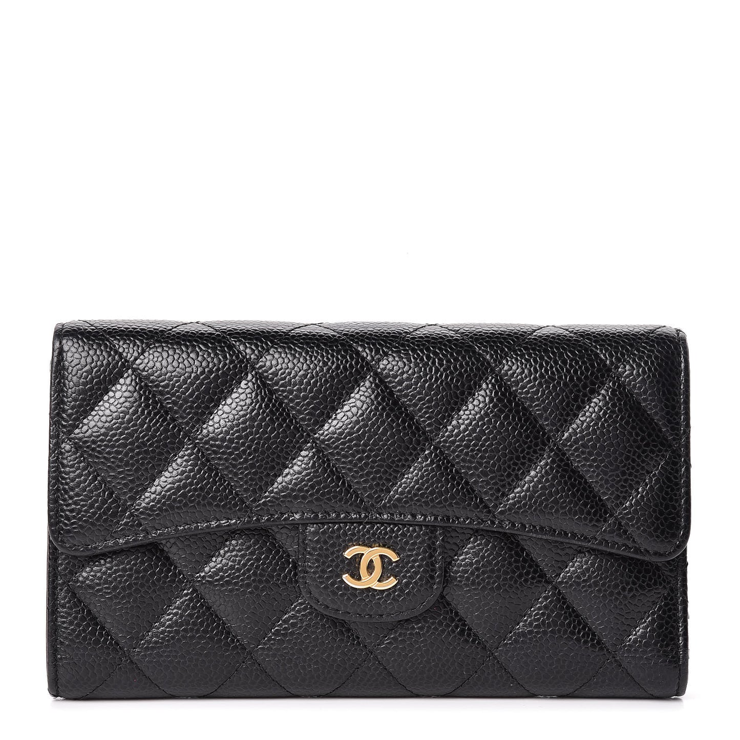 Caviar Quilted Large Flap Wallet Black