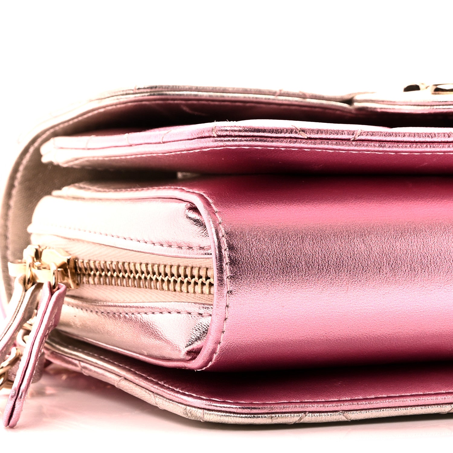 Chanel Metallic Lambskin Like A Wallet Flap Golden Pink 9 of 11