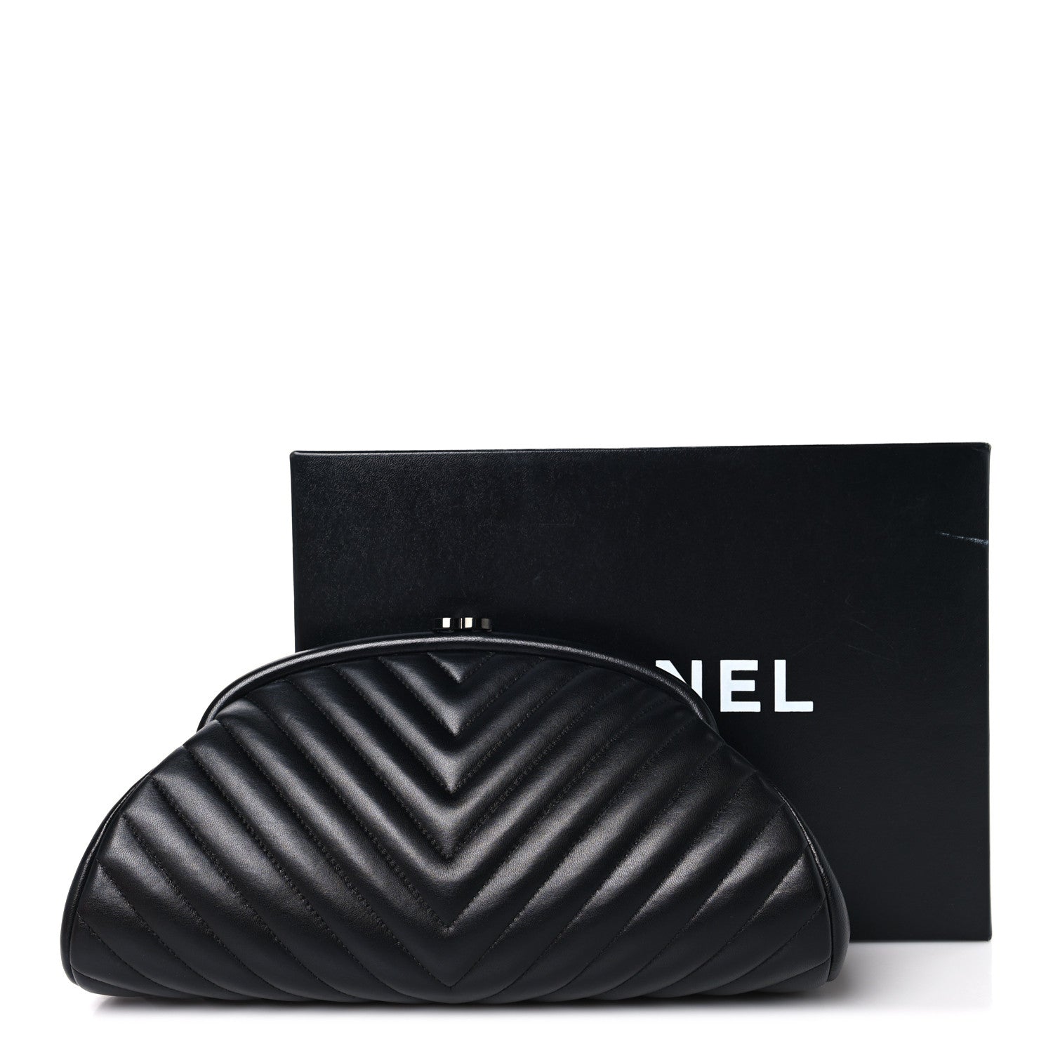 Chanel Lambskin Chevron Quilted Timeless Clutch So Black 11 of 11