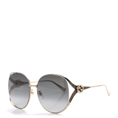 Gucci Metal Oversized Round Frame GG0225S Sunglasses Gold 1 of 8