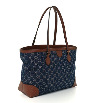 Gucci New Denim GG Monogram Medium Ophidia Shopping Tote Blue Tea Cuir 3 of 11