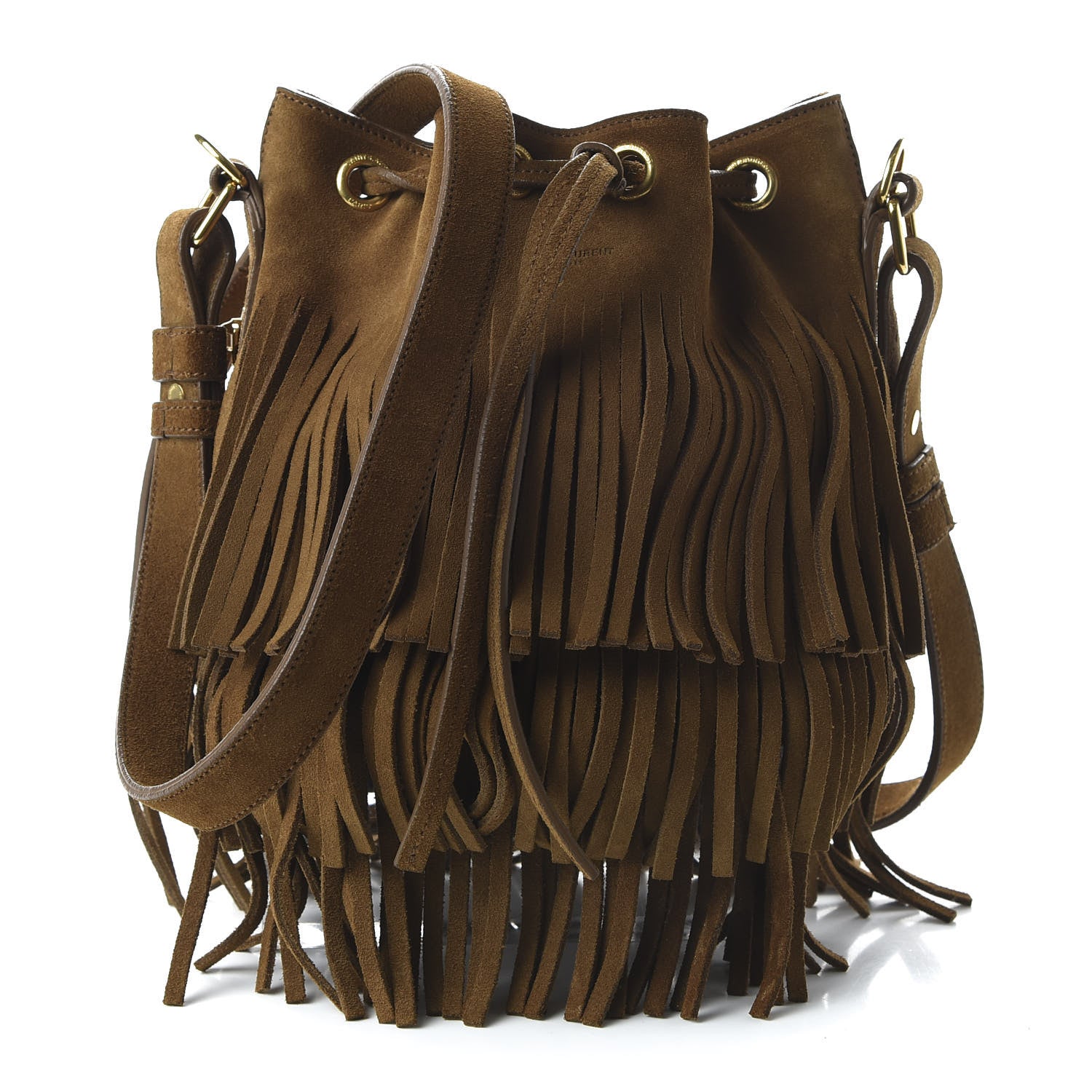 Saint Laurent Suede Calfskin Small Emmanuelle Fringe Bucket Bag Light Ocre 1 of 10