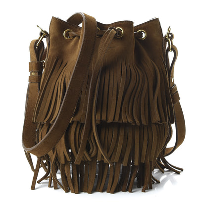 Saint Laurent Suede Calfskin Small Emmanuelle Fringe Bucket Bag Light Ocre 1 of 10