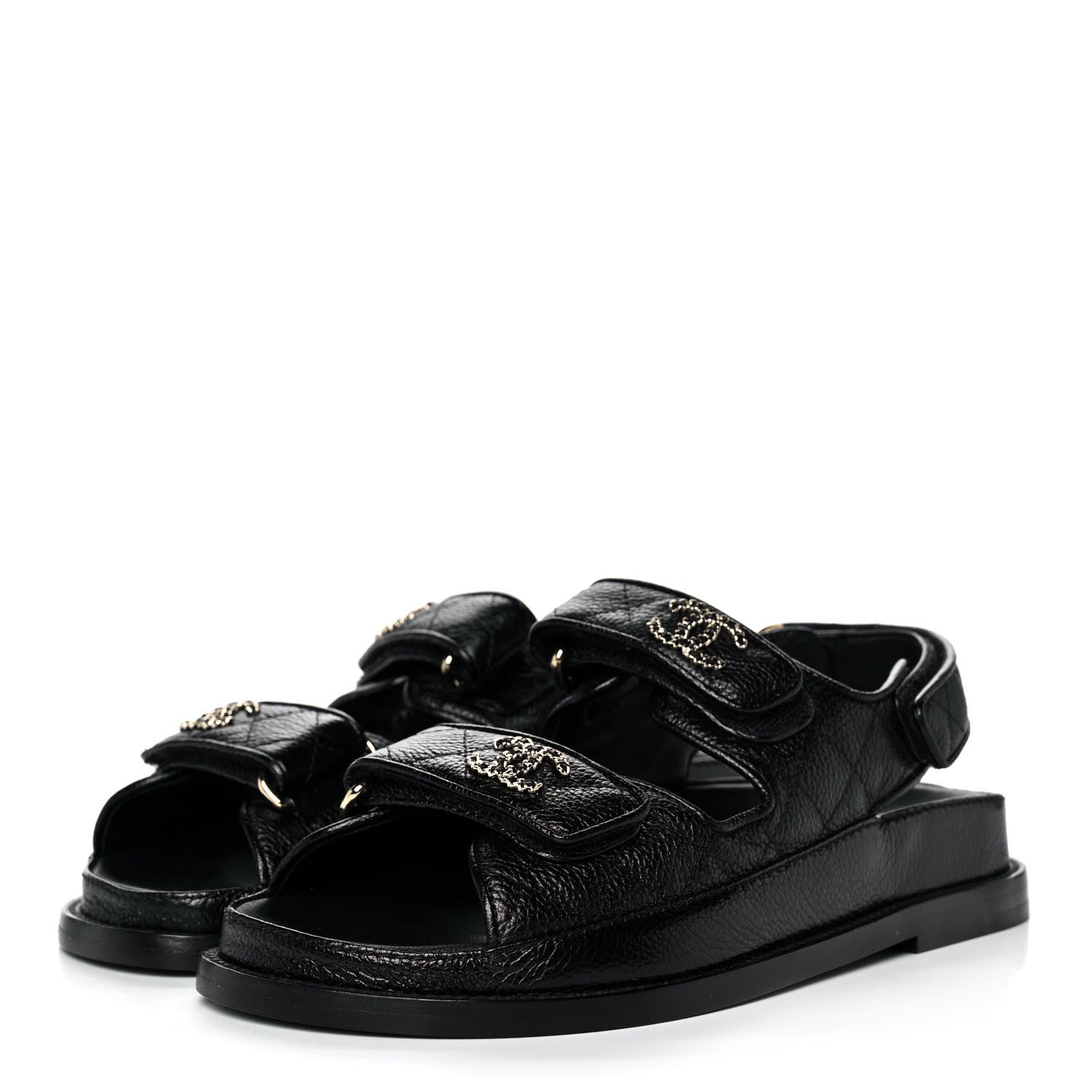Chanel Grained Calfskin Velcro Dad Sandals 35 Black 3 of 9