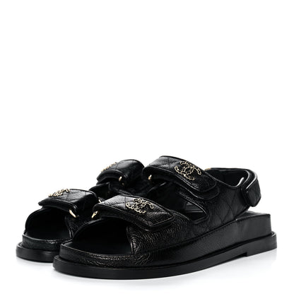 Chanel Grained Calfskin Velcro Dad Sandals 35 Black 3 of 9