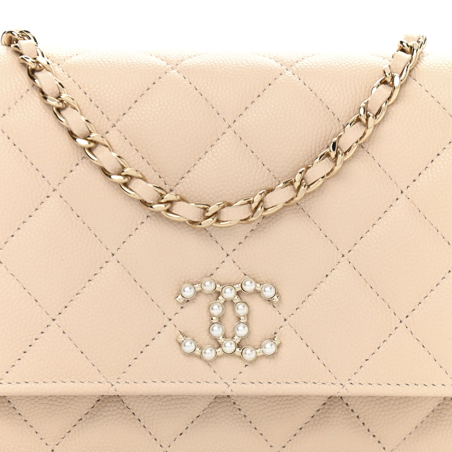Caviar Quilted Coco Candy Wallet On Chain WOC Beige