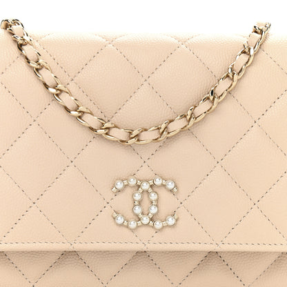 Chanel Caviar Quilted Coco Candy Wallet On Chain WOC Beige 9 of 15