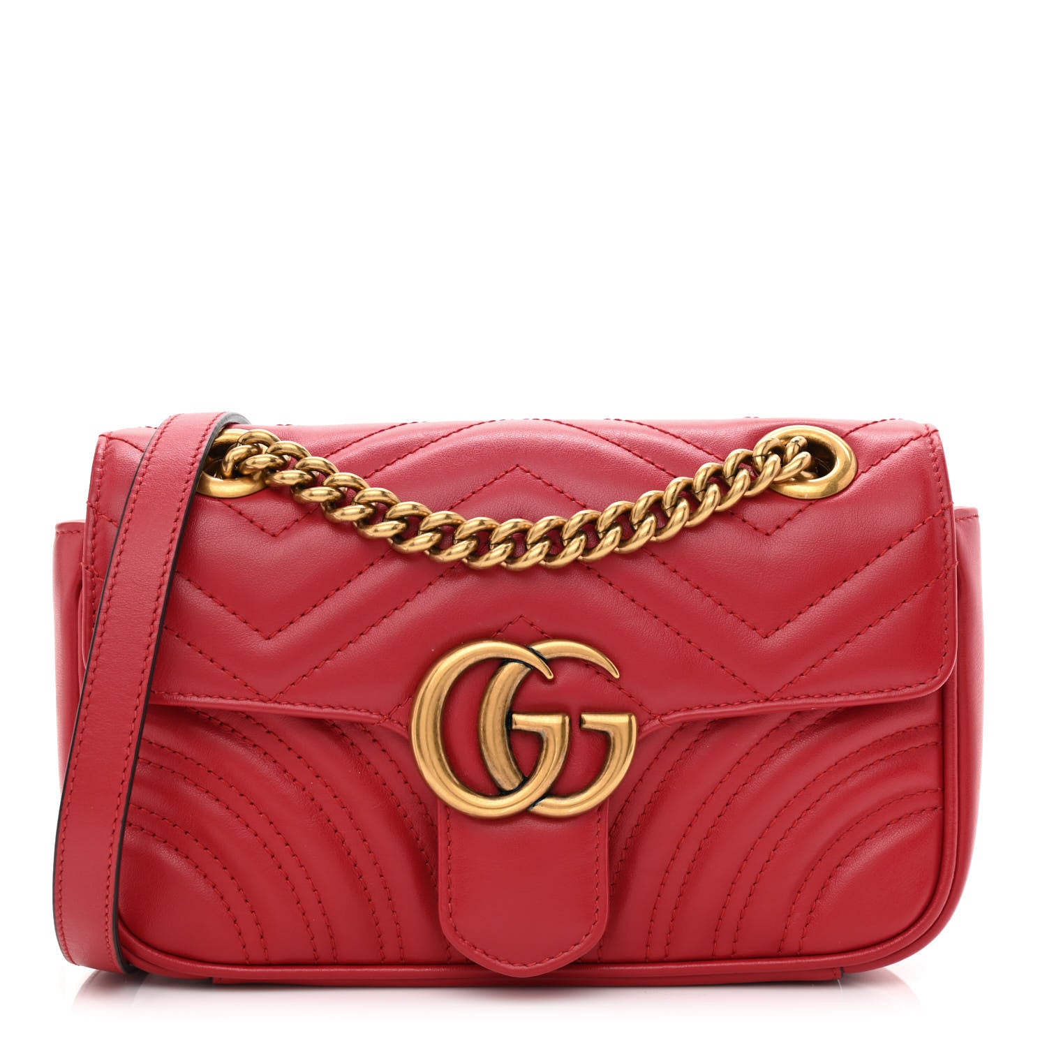 Gucci Calfskin Matelasse Mini GG Marmont Shoulder Bag Hibiscus Red 1 of 10