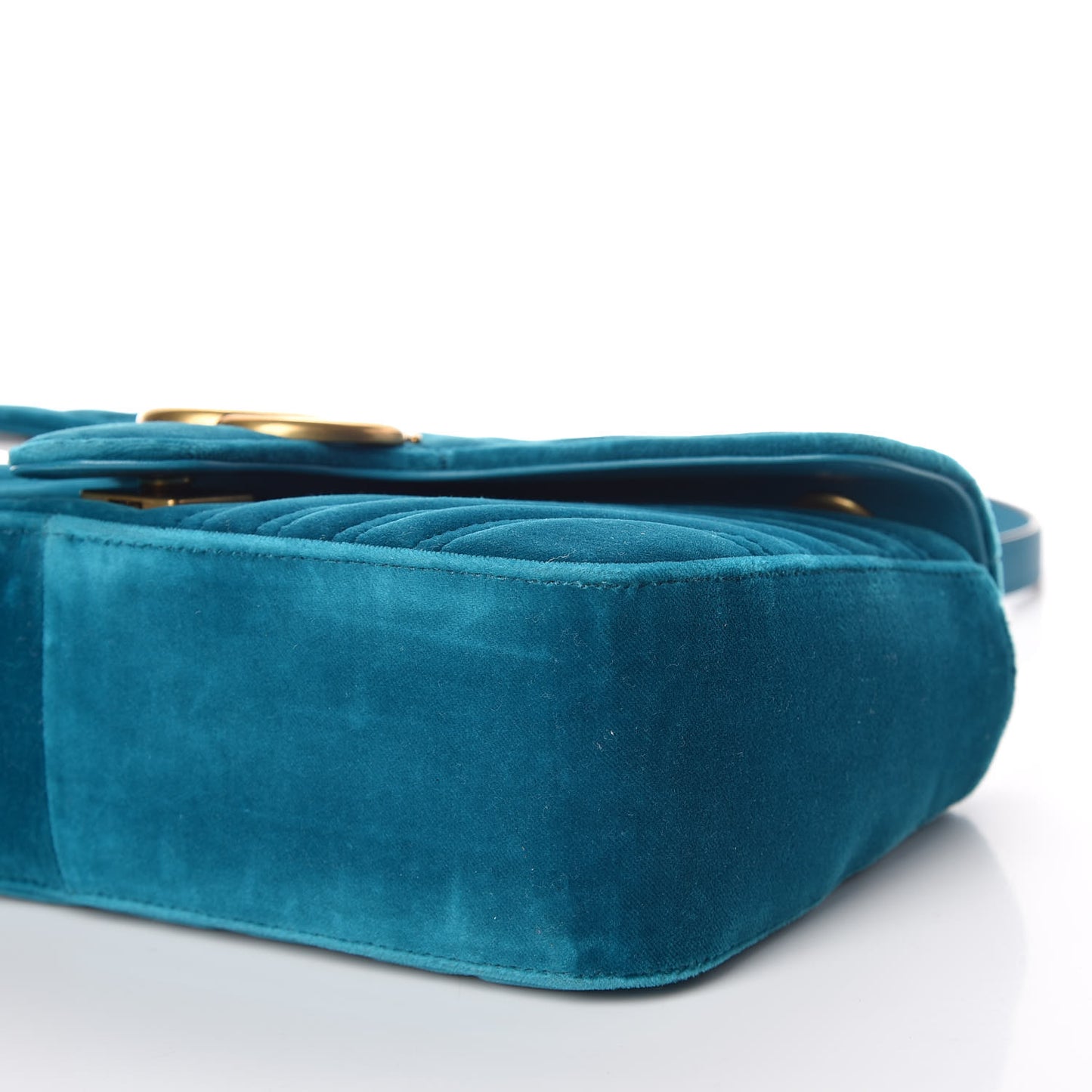 Velvet Matelasse Small GG Marmont Shoulder Bag Pavone Cyan