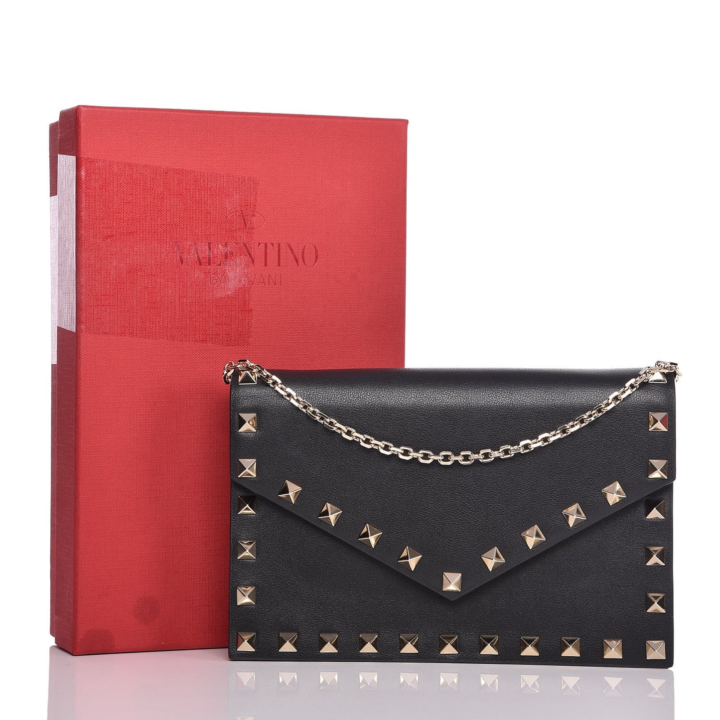 Vitello Rockstud Envelope Wallet on Chain Black
