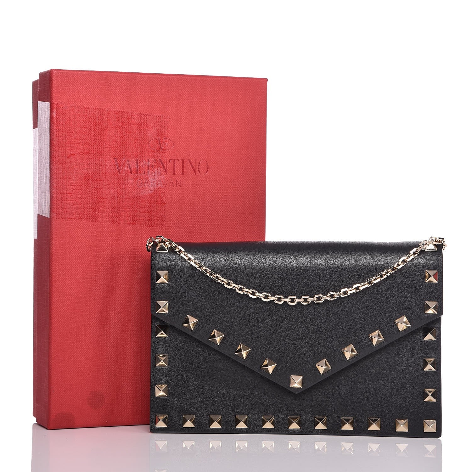 Valentino Garavani Vitello Rockstud Envelope Wallet on Chain Black 8 of 8