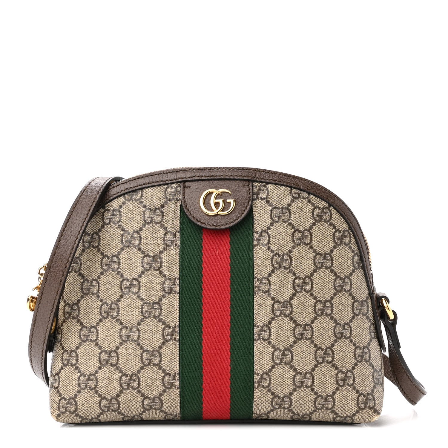 Gucci GG Supreme Monogram Textured Dollar Calfskin Web Small Ophidia Dome Shoulder Bag Beige Ebony New Acero 1 of 10