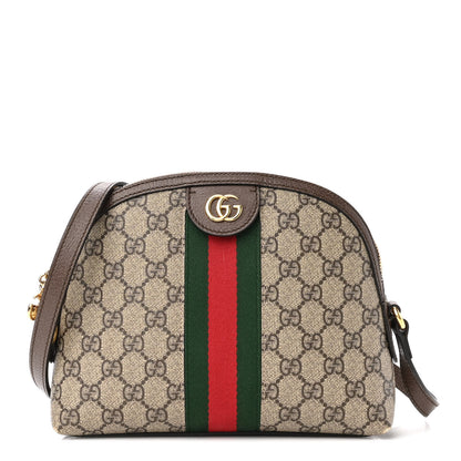 Gucci GG Supreme Monogram Textured Dollar Calfskin Web Small Ophidia Dome Shoulder Bag Beige Ebony New Acero 1 of 10