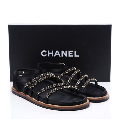 Chanel Satin Lambskin Chain Flat Sandals 38.5 Black 10 of 10