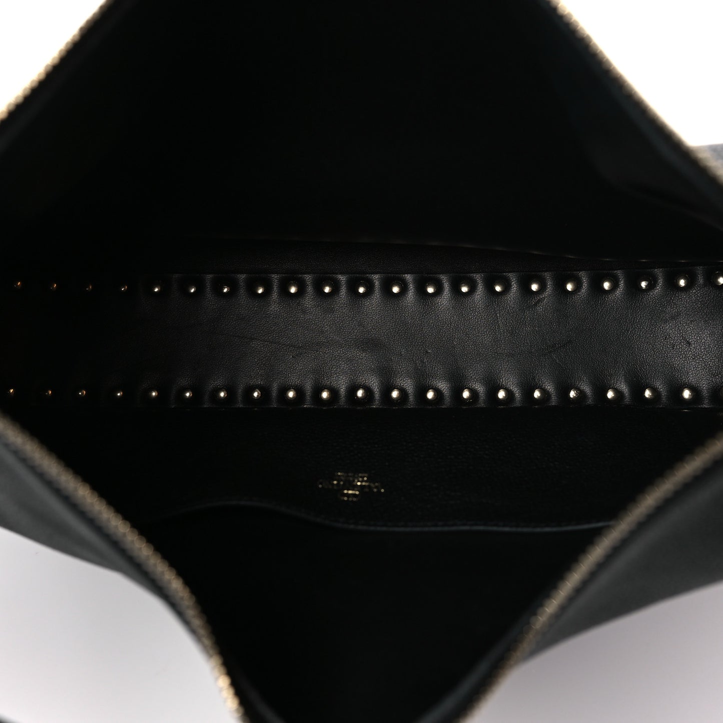 Grained Calfskin Rockstud Hobo Bag Black