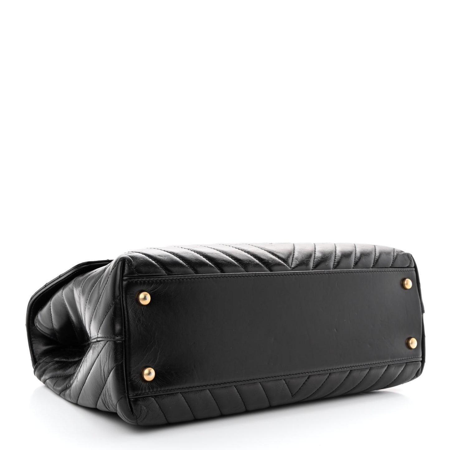 Calfskin Lizard Chevron Quilted Medium Coco Handle Flap Black