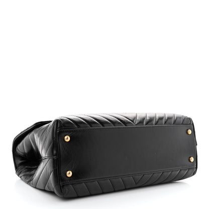Chanel Calfskin Lizard Chevron Quilted Medium Coco Handle Flap Black 4 of 15