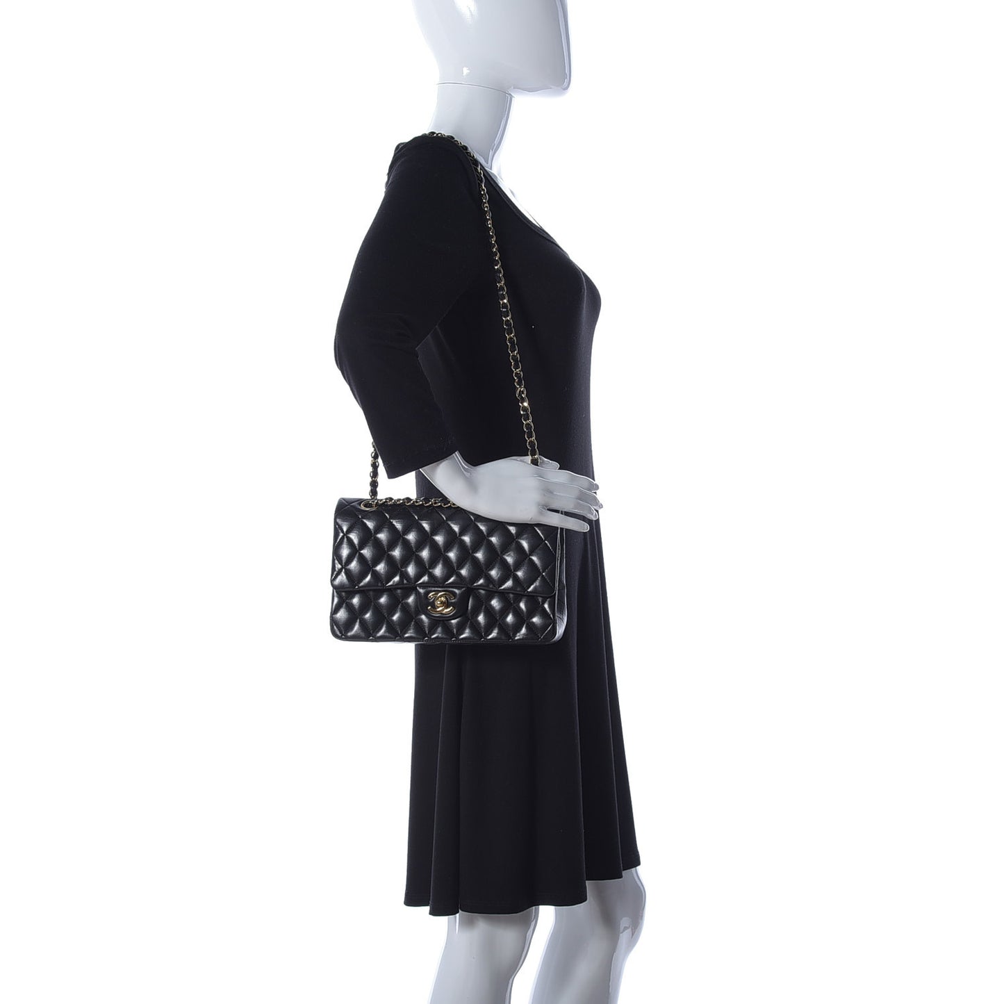 Lambskin Quilted Medium Double Flap Black