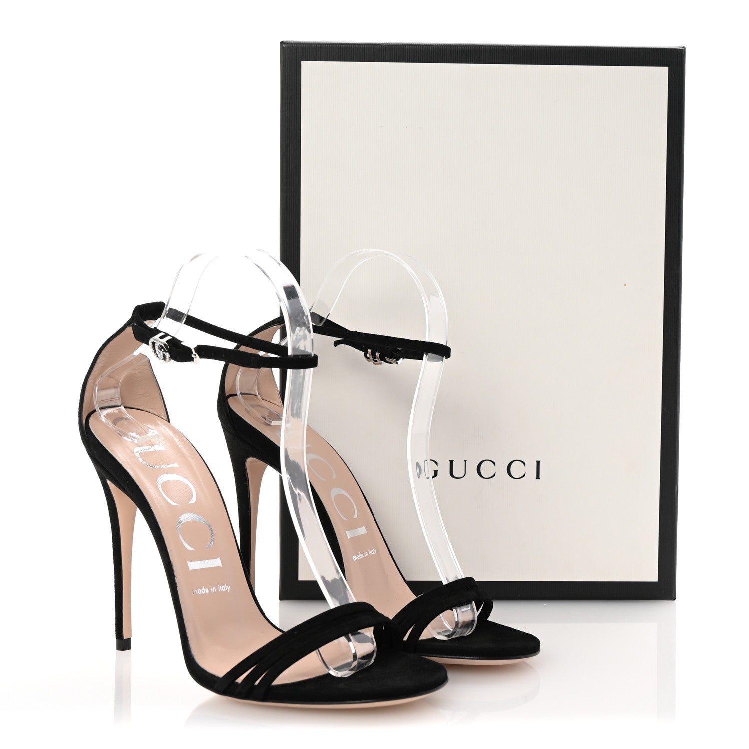 Gucci Kid Scamosciato GG Ankle Strap High Heel Sandals 38 Black 9 of 9