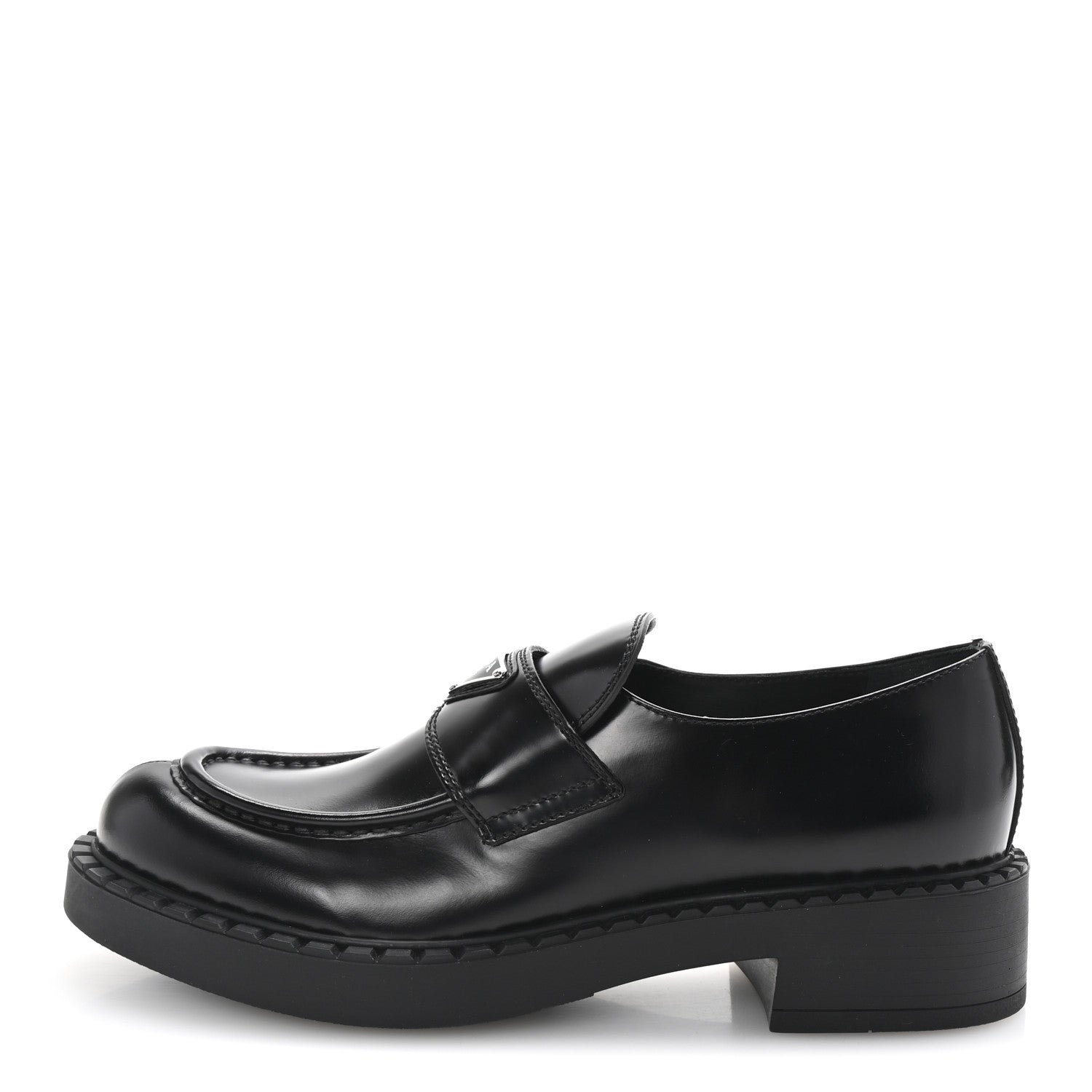 Prada Spazzolato Metal Triangle Logo 50mm Loafers 40.5 Black 1 of 10