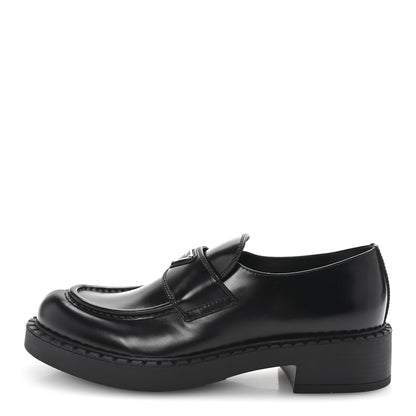 Prada Spazzolato Metal Triangle Logo 50mm Loafers 40.5 Black 1 of 10