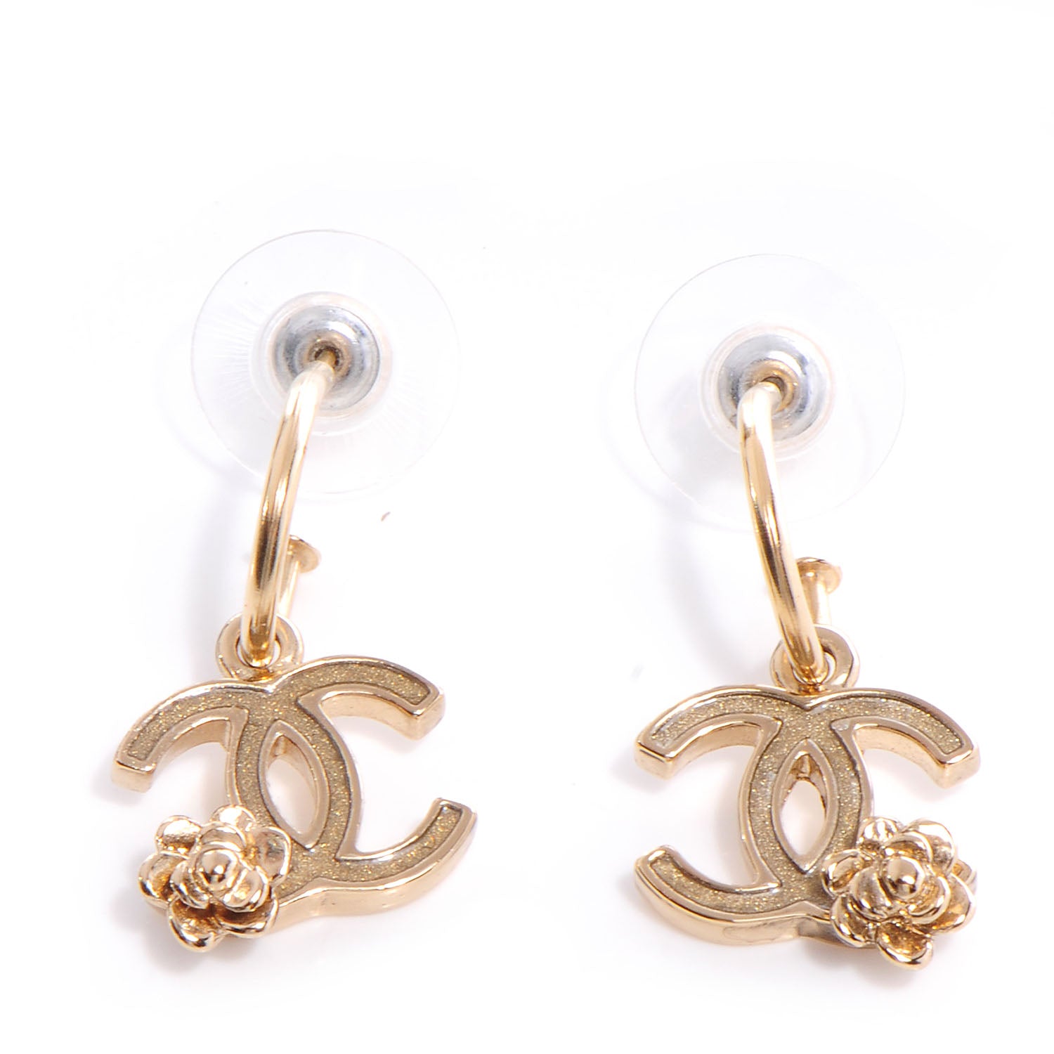 Chanel Glitter CC Camellia Earrings Gold 1 of 5