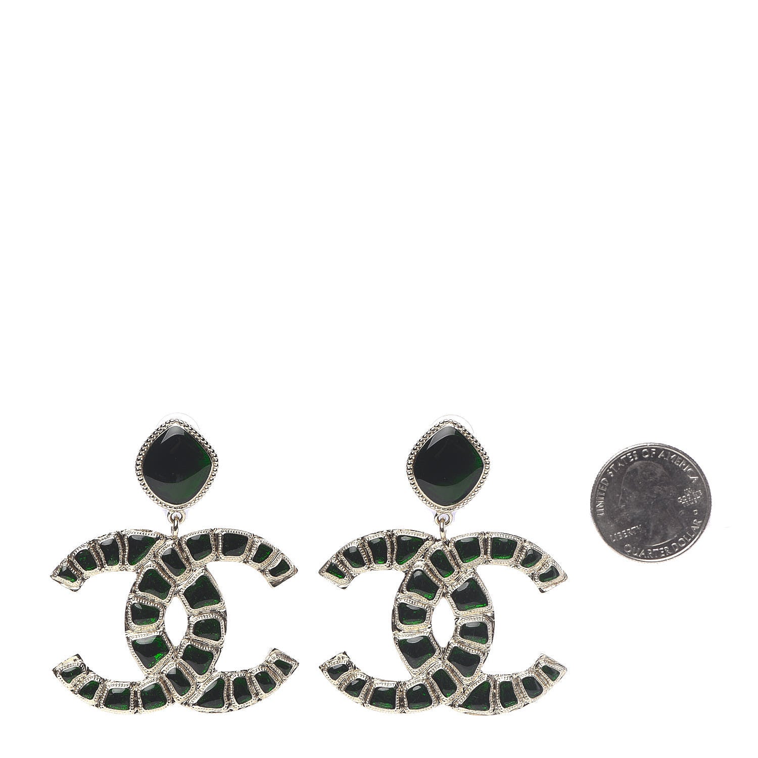Chanel Metal Gripoix Along The Nile Clip On Earrings Gold Green 2 of 5