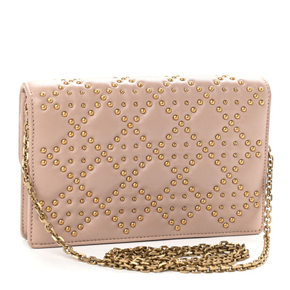 Christian Dior Lambskin Cannage Studded Dioraddict Wallet on Chain Clutch Nude 2 of 8