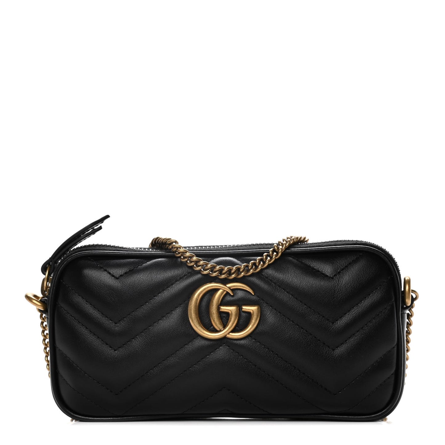 Calfskin Matelasse Mini GG Marmont Chain Crossbody Bag Black
