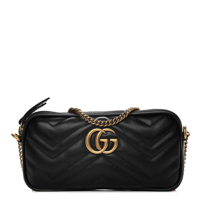 Gucci Calfskin Matelasse Mini GG Marmont Chain Crossbody Bag Black 1 of 10
