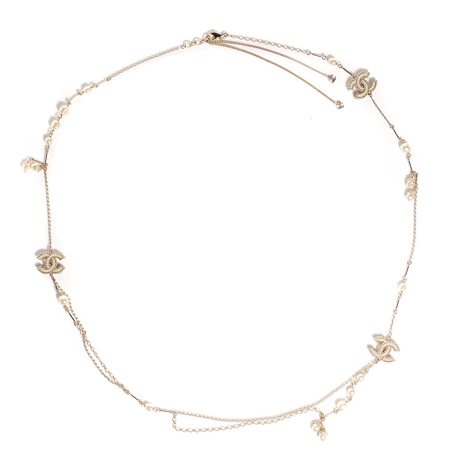 Irregular Pearl CC Long Necklace Gold