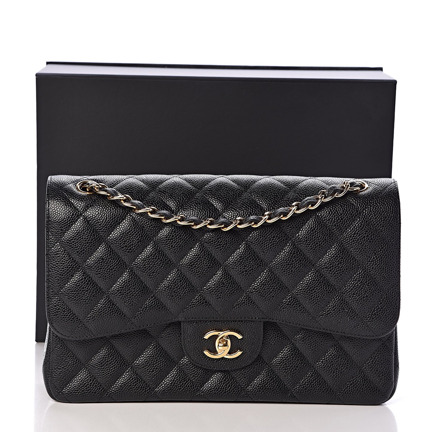 Caviar Quilted Jumbo Double Flap Black
