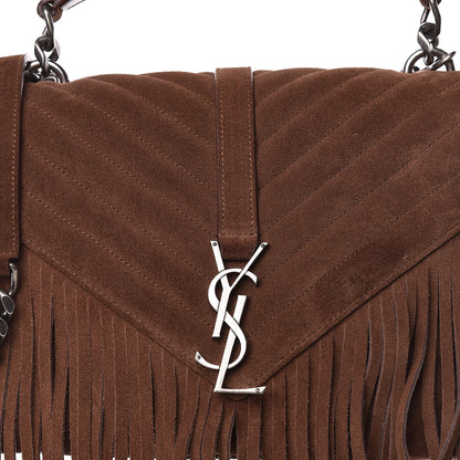 Saint Laurent Suede Matelasse Chevron Fringe Monogram Medium College Bag Marron Clair 10 of 13