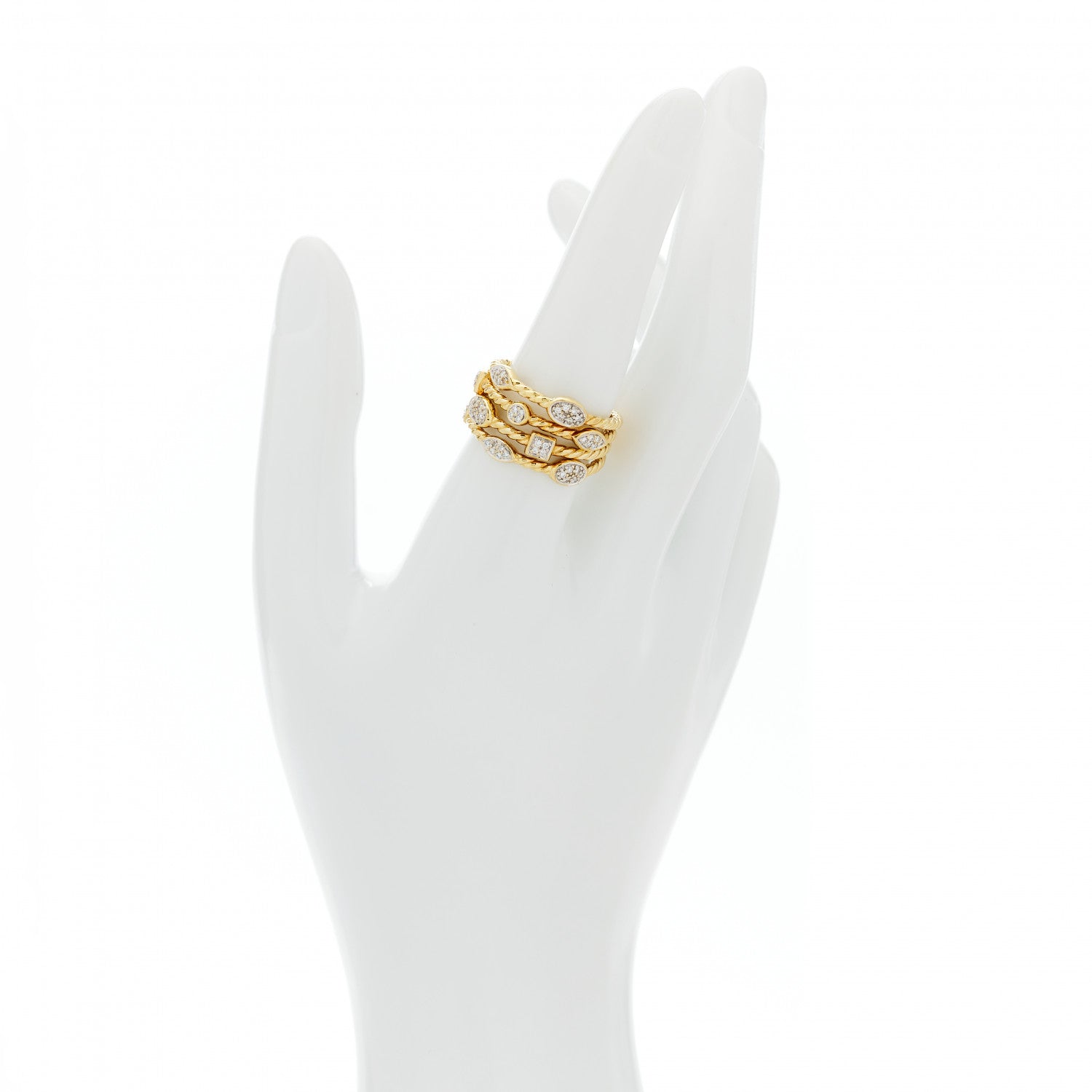 David Yurman 18K Yellow Gold Diamond Four-Row Confetti Ring 57 8 2 of 4