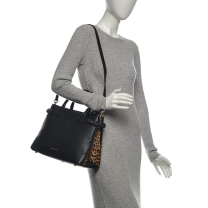 Burberry Grainy Calfskin Leopard Print Medium Banner Tote Black 2 of 8