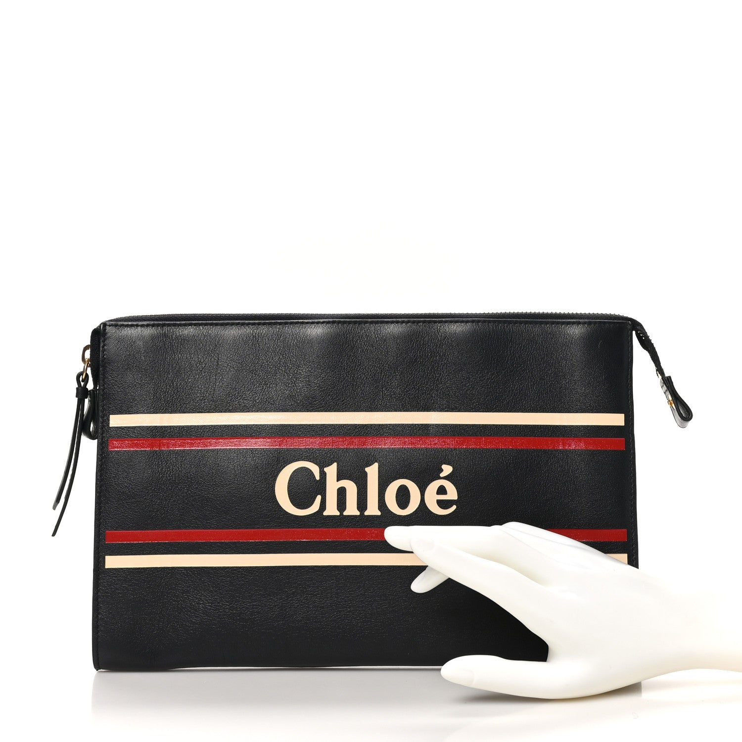 Chloe Calfskin Stripe Flat Pouch Clutch Black 2 of 9