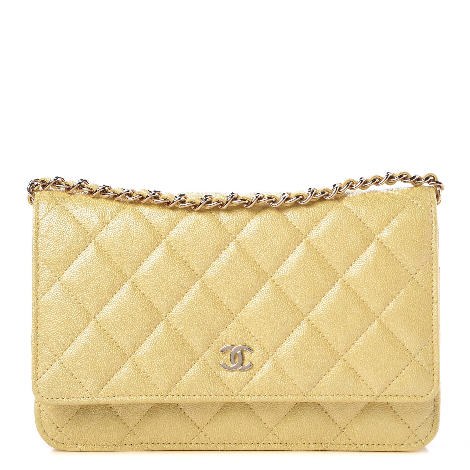 Chanel Iridescent Caviar Quilted Wallet on Chain WOC Yellow 1 of 11